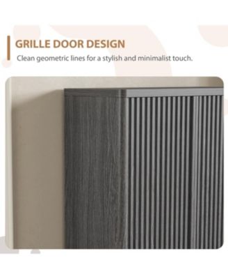 Modern Wooden Shoe Cabinet with Adjustable Shelves and Fluted Door – Narrow Entryway Shoe Organizer