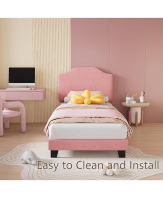 Twin Velvet Bed Frame Corduroy Platform Adjustable Headboard Wood Slats Noise Free