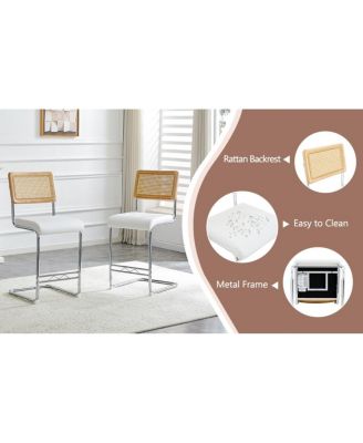 Streamdale Natural rattan bar stool 2-piece set with solid wood backrest