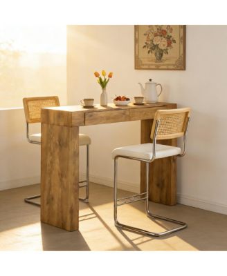 PU leather bar chair & wood grain bar table set with storage