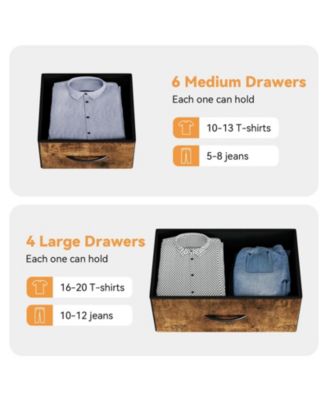 10 Drawer Fabric Dresser & Chest of Drawers with Fabric Bins, Side Pockets & Sturdy Steel Frame for Closet Hallway Living Room