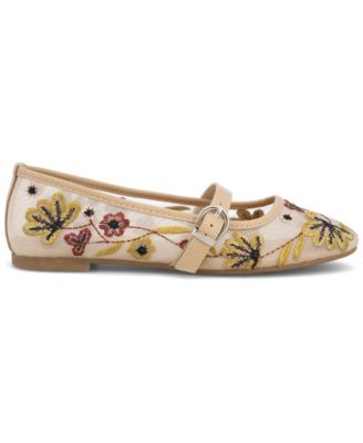 Women's Bluet Embroidered Mesh Mary Jane Ballet Flats