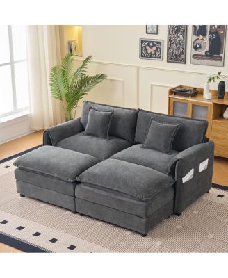 Deep Seat Sectional Cloud Sofa with 2 Ottomans & Pillows