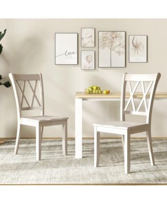 Solid Wood Dining Chair Set of 4 Armless Kitchen Chairs w/ Rubber Wood Frame Cross Back
