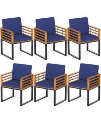 Patio Dining Chairs Set of 6 w/ Seat Back Cushions and Heavy-Duty Metal Support