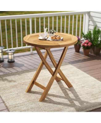 Patio Teak Wood Dining Table 27.5'' Round Side Table w/ Slatted Tabletop