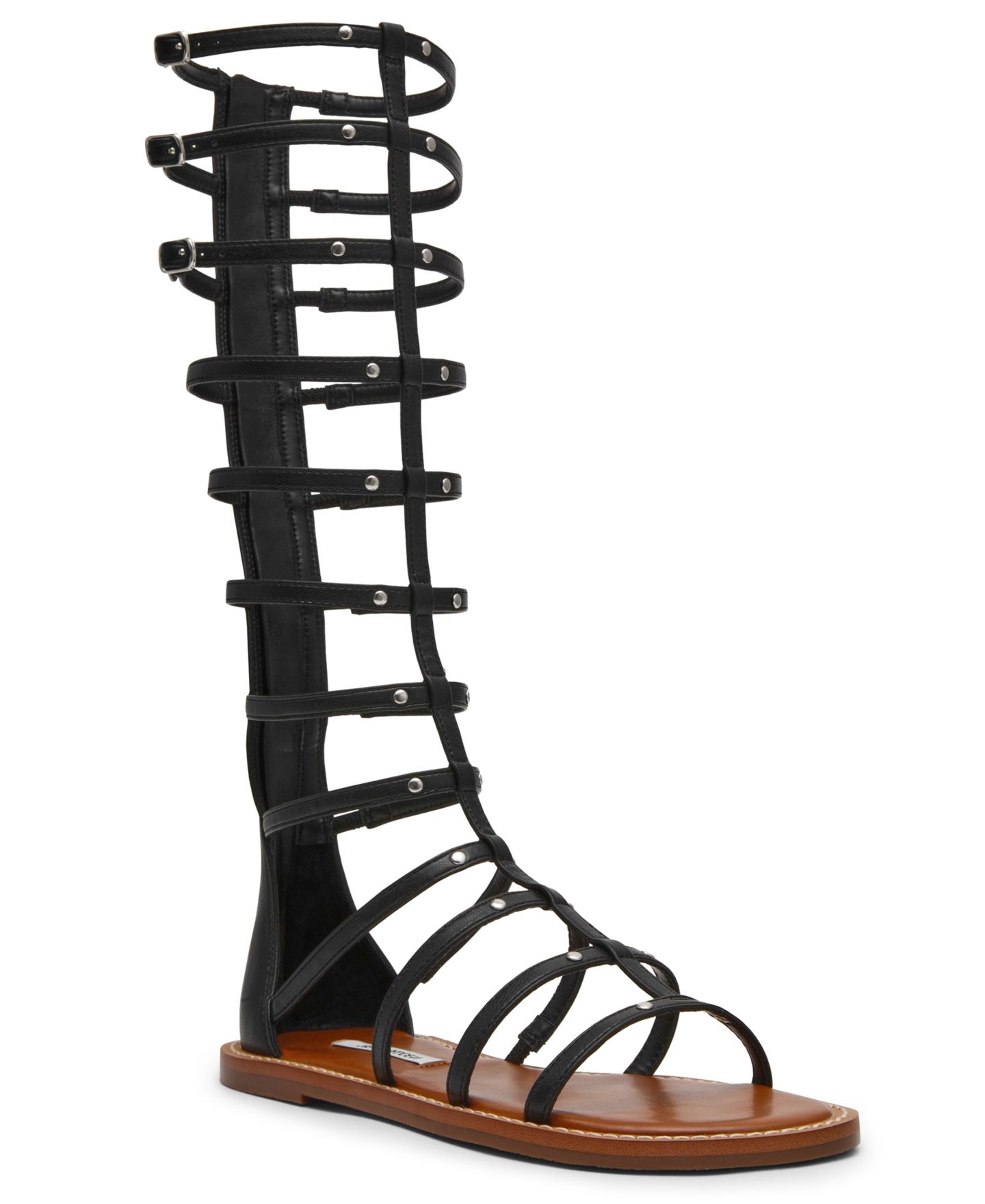 Женские сандалии Steve Madden Gladius Knee-High Strappy Round Toe Gladiator, цвет: Чёрный — фото 1
