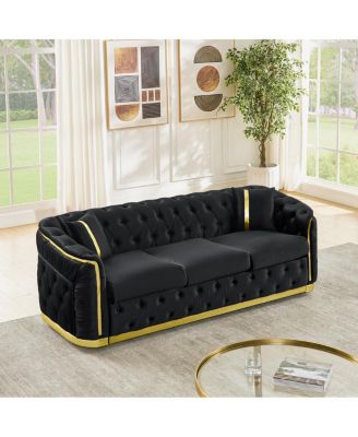 Mid Century Modern 3 Seater Velvet Chesterfield Sofa with 2 Pillows