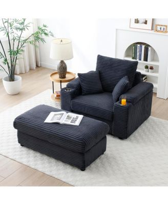 Oversized Accent Chair with Ottoman, Single Sofa Chair, Modern Comfy Armchair