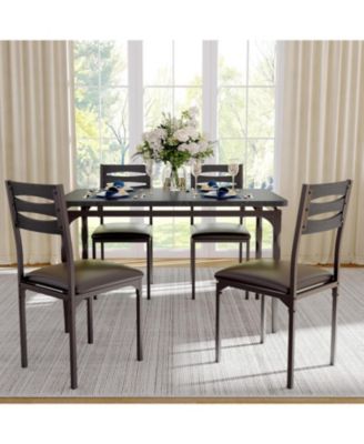 5-Piece Industrial Dining Table Set, Modern Table & Chairs Set for 4, Compact Kitchen Set for Apartment