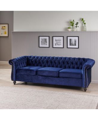 Chesterfield Velvet Sofa with Button Tufting & Nailhead Accents