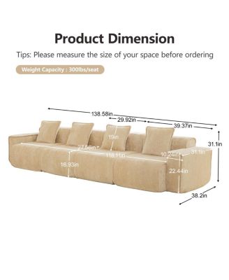 Deep Seat Modular 4-Seat Boneless Sofa with French Edge Piping, No Assembly Required