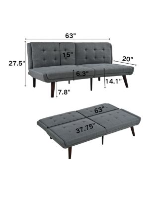Convertible Futon Sofa Bed, 63" Sleeper Couch with Adjustable Backrest
