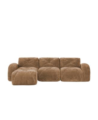 Camel L-Shaped Velvet Sofa with Tufted Design, Ergonomic, High-Density Sponge, No Assembly