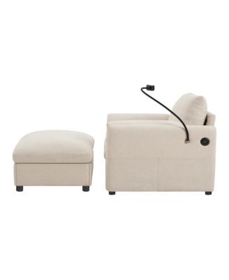 37" Sofa with Storage Ottoman, Phone Holder, Charger, Pockets, Chenille Armchair