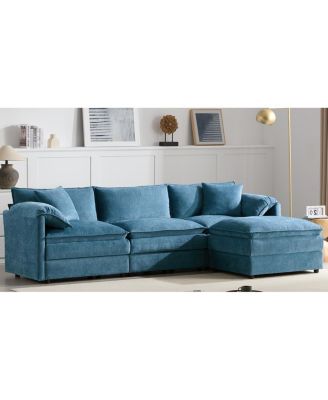 103" Chenille Modular Sectional Sofa with Deep Seat & Movable Ottoman