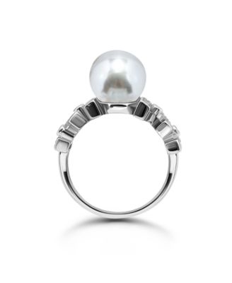 1/4 Cttw Cubic Zirconia 10mm Imitation Pearl Bar Pattern on Sides- Polish Band Ring