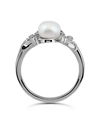 1/20 Cttw Cubic Zirconia 8mm Imitation Pearl Butterfly Motif -Polish Band Ring