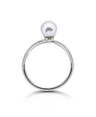 1/3 Cttw 4mm Round Cubic Zirconia Center Stone 6mm + 5mm Imitation Pearl on Bypass Band Ring