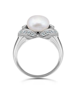 1.0 Cttw Cubic Zirconia 10mm Imitation Pearl on Polish Band Ring