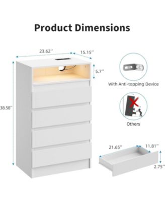 4-Drawer Dresser with USB Charging Station, LED Lighting & Power Outlets for Bedroom or Entryway