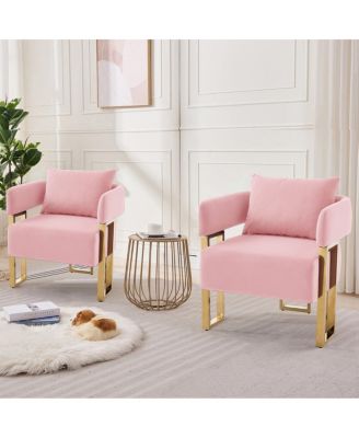 Modern decorative chair with gold legs, velvet fleece upholstered, 2PCS