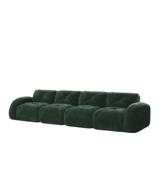 140" Green Velvet Tufted Boneless Sofa with Ergonomic Design, No Assembly