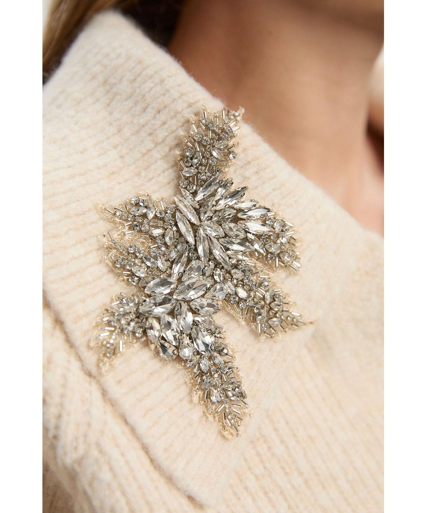 Women's Embellished Collar V Neck Knit Sweater
