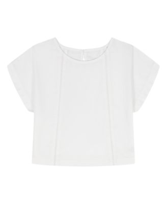 Girls' 8-16 Poplin Short-Sleeve Flutter Top