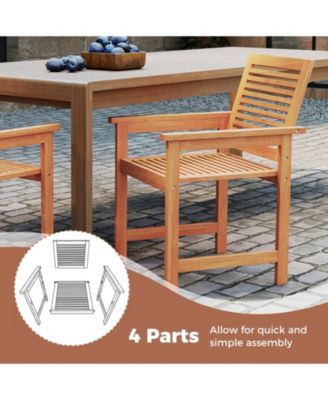 Patio Chairs Set of 4 Outdoor Wooden Dining Chairs w/ Inclined Backrests