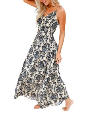 Women's Floral Paisley Tie Back Vacation Maxi Dresses