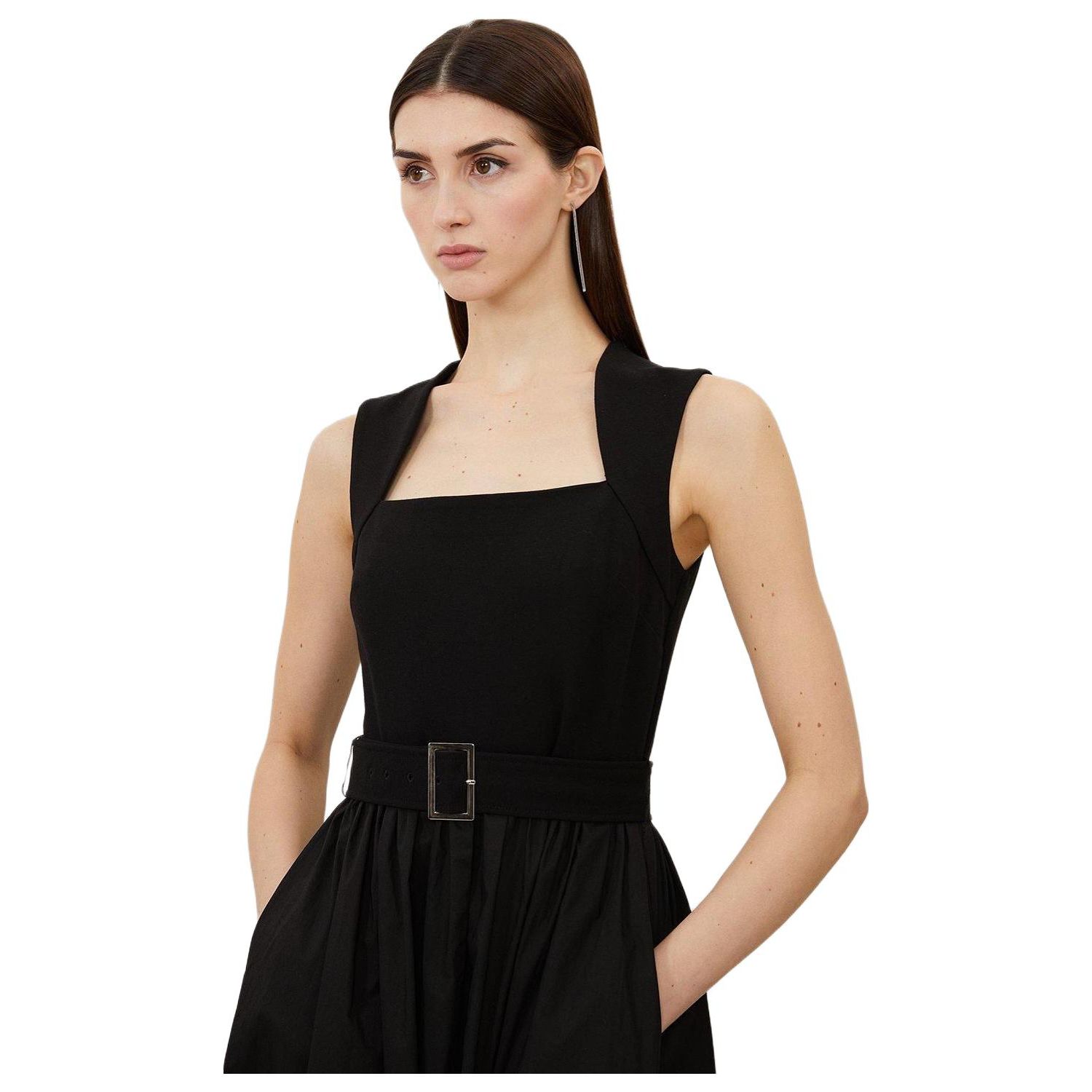Women's Square Neck Belted Maxi Dress