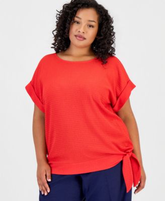 Plus Size Dolman-Sleeve Tie-Hem Top
