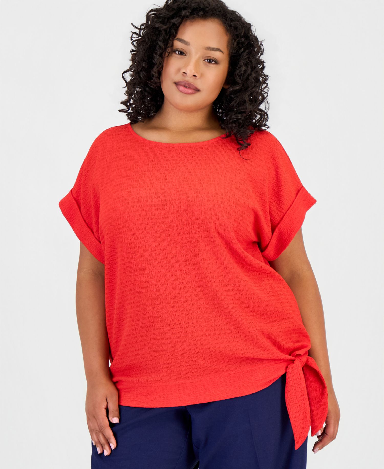 Plus Size Dolman-Sleeve Tie-Hem Top