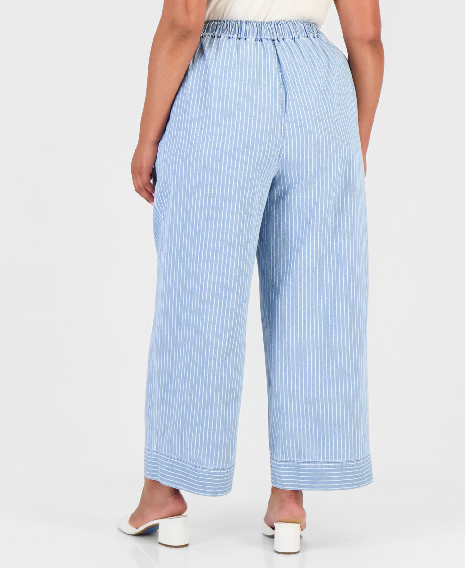 Plus Size Cotton Drawstring Pinstriped Pants