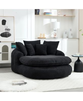 Oversized Oval Upholstered Bean Bag Sofa with 5 Pillows & Wrap Around Backrest