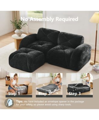 L-shaped Boneless Sofa, Soft Velvet, Tufted, 32D Sponge, No Assembly