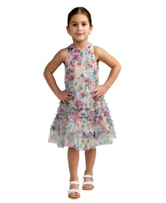 Girls Mesh Floral Print A-Line Dress