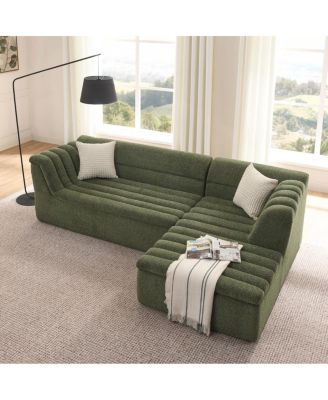L-Shaped Modular Sectional Sofa with Chaise, Chenille Upholstered, Wave-Shaped Armrest