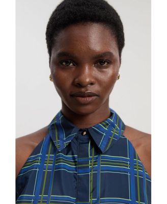 Women's Check Taffeta Belted Maxi Shirt Dress