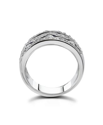 Cubic Zirconia Round Cut Pave Three Row Band Ring