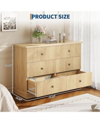 6 Drawer Dresser for Bedroom, Fluted Horizontal Chest of Drawers, 47" Wide Wood Dresser with Metal Handles