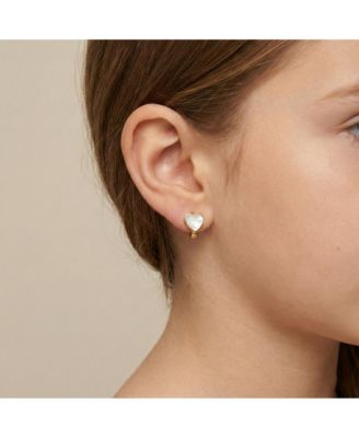 Dainty 14k Gold Plated Mother of Pearl Inlay Heart Earrings