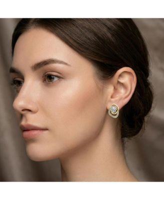 Elegant 14K Gold Plated CZ Double Knot Stud Earrings