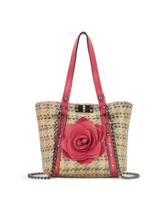 Benvenuto Mini Rose and Chain Raffia Crossbody Handbag