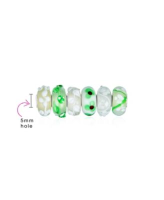 Mixed Set Green and White Glass Charm Bead for European Bracelets with Sterling Silver Core
