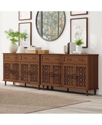 Vintage Sideboard Buffet Cabinet, Hand-Carved Doors, 2 Drawers, 4 Doors