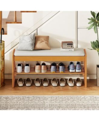 Shoe Rack Bench with Flip-Top Storage Rubberwood Entryway Seat