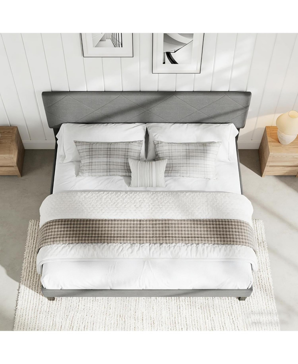 gaomon Upholstered Bed Frame with Headboard, Modern Platform Bed with Wooden Slats Support