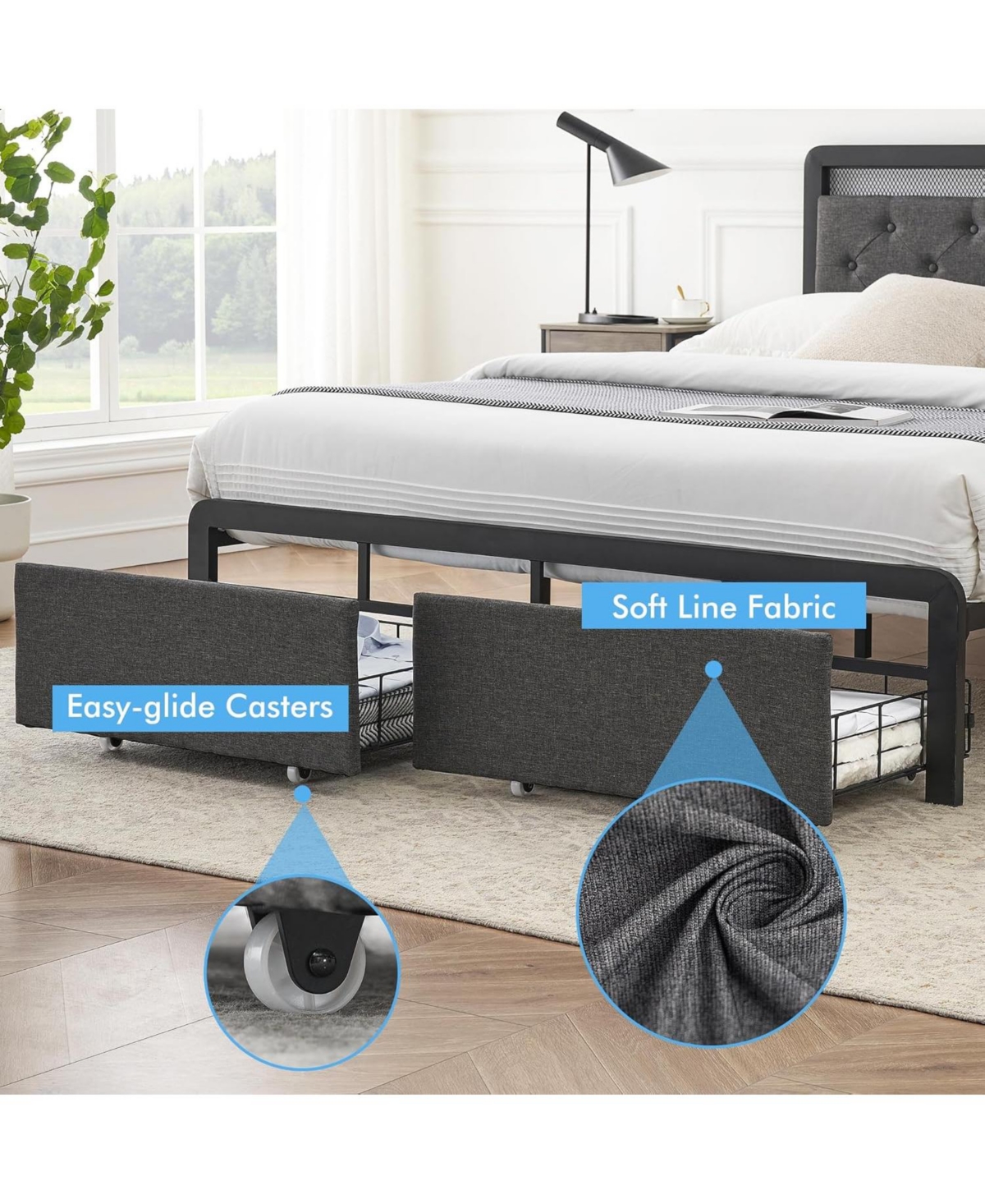 gaomon Queen Bed Frame With 2 Drawers Upholstered Platform Bed Led Headboard No Box Spring Easy Assembly